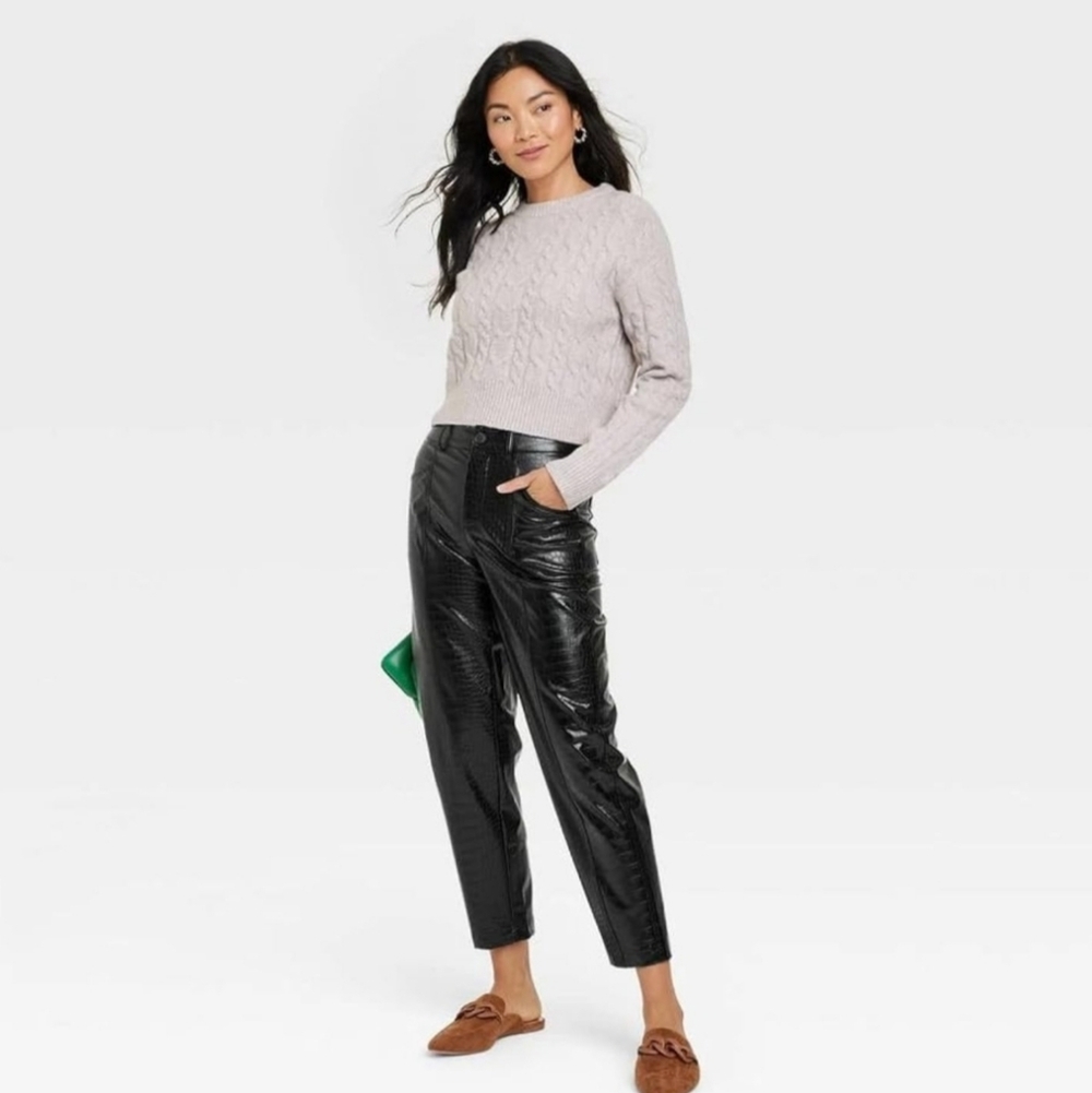 A New Day Women's Relaxed Fit High Rise Ankle Faux-Croc Leather Pants, Size 4